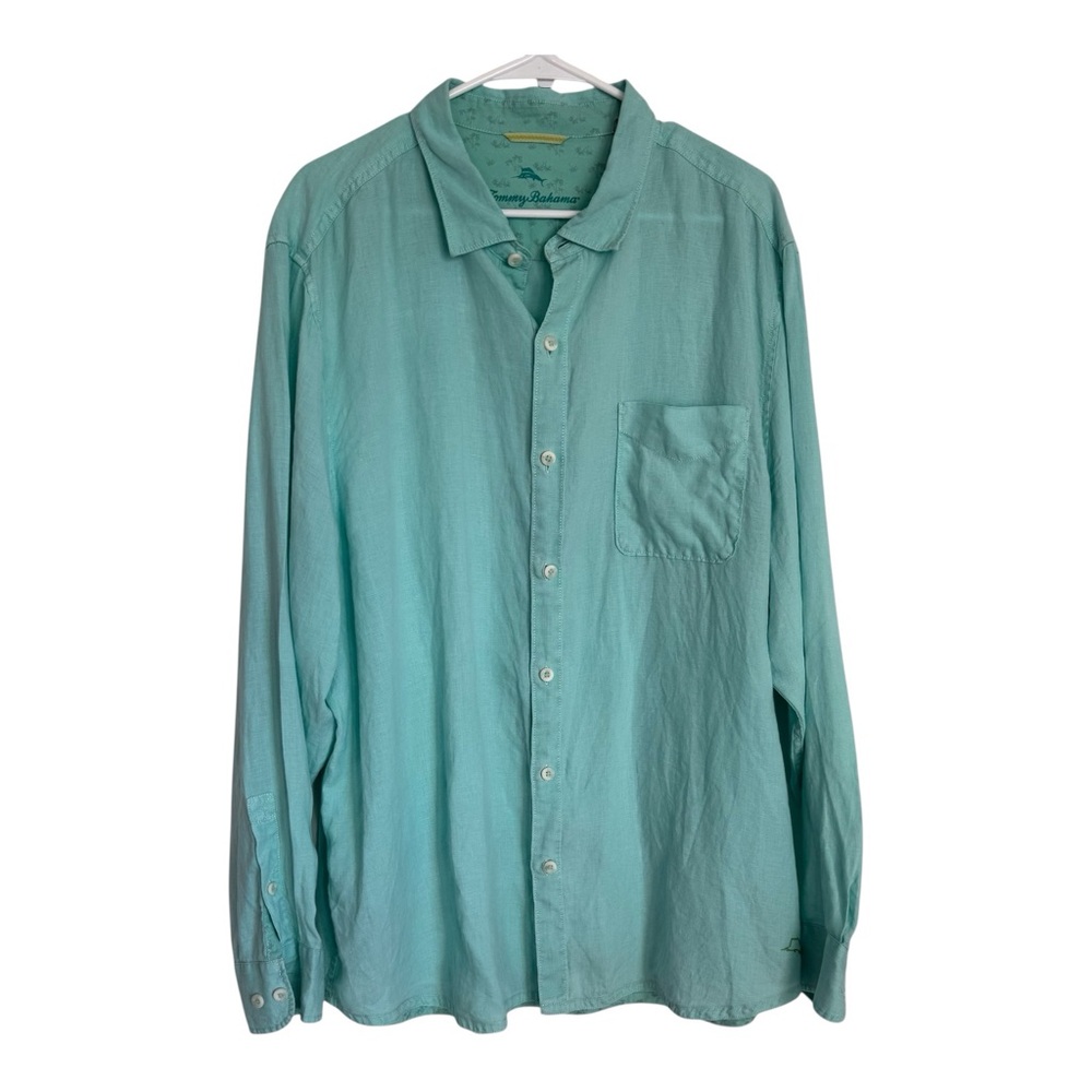 Linen Tommy Bahama 100% Linen 2XL Long Sleeve Green Resort Wear Vacation Beach